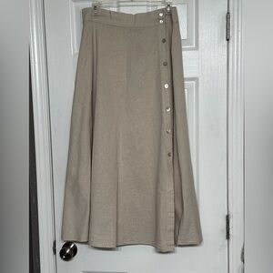 Tan Button Front A-Line Midi Skirt L